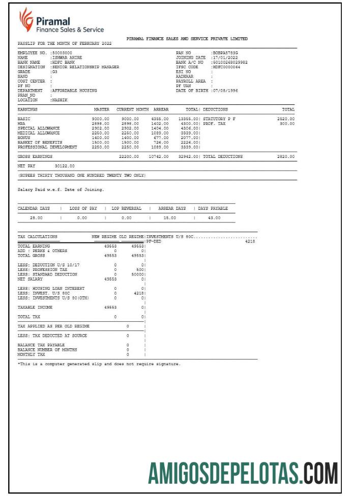 Imprimível Modelo de recibo de pagamento de serviços financeiros Piramal em formatos Word e PDF.pdf, 1